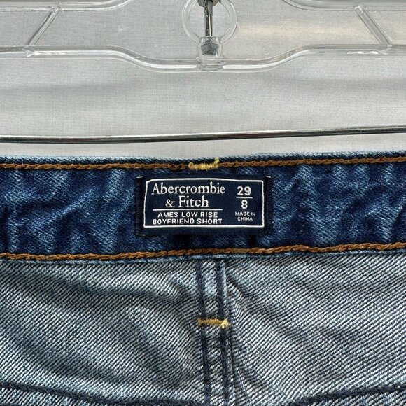 Abercrombie & Fitch Ames Low Rise Boyfriend Short Womens 29/8 Ripped Denim Blue - Picture 7 of 9